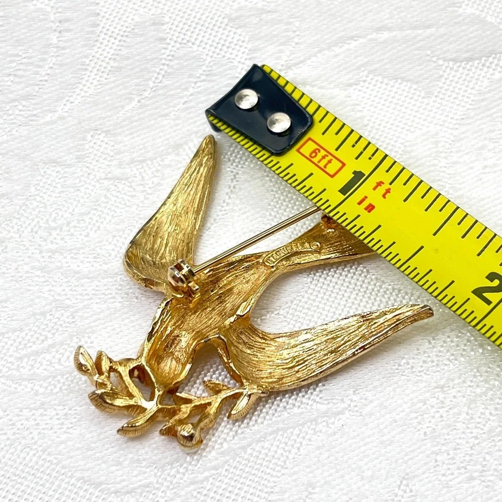 Vintage Marvella Bird w/ Olive‎ Branch Brooch w/ Faux Pearls and Rhinestones